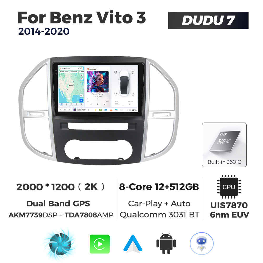 Navigatie Dedicata Benz Vito 3 2014-2020 DUDU7 9" 12GB RAM, 512GB ROM, Octacore, Ecran 2K, CarPlay&AndroidAuto, Android - imagine 1