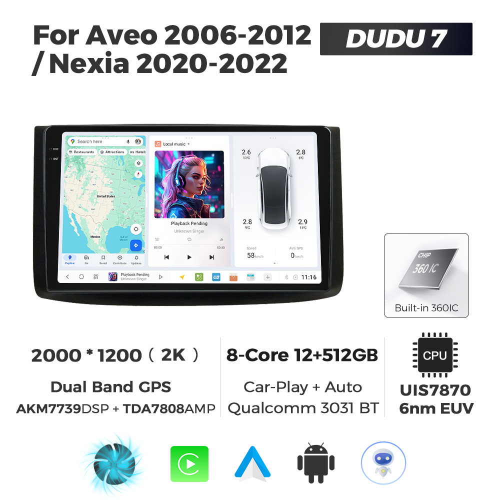 Navigatie Dedicata Chevrolet Aveo 2006-2012 DUDU7 9" 12GB RAM, 512GB ROM, Octacore, Ecran 2K, CarPlay&AndroidAuto, Android - imagine 1