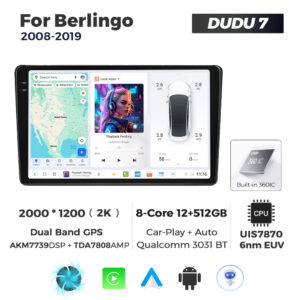 Navigatie Dedicata Citroen Berlingo 2008-2019 DUDU7 9" 12GB RAM, 512GB ROM, Octacore, Ecran 2K, CarPlay&AndroidAuto, Android - imagine 1
