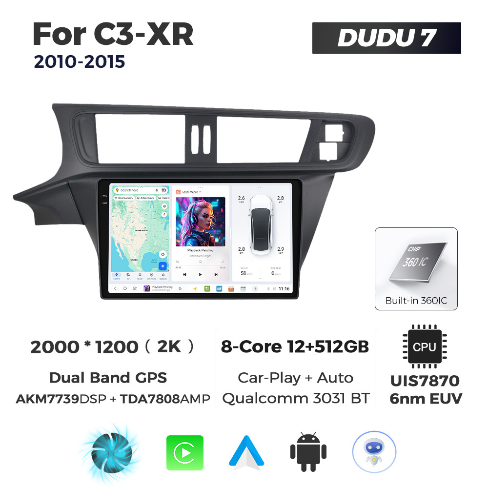 Navigatie Dedicata Citroen C3-XR 2010-2015 DUDU7 9" 12GB RAM, 512GB ROM, Octacore, Ecran 2K, CarPlay&AndroidAuto, Android - imagine 1