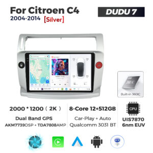 Navigatie Dedicata Citroen C4 2004-2014 DUDU7 9" 12GB RAM, 512GB ROM, Octacore, Ecran 2K, CarPlay&AndroidAuto, Android - imagine 1