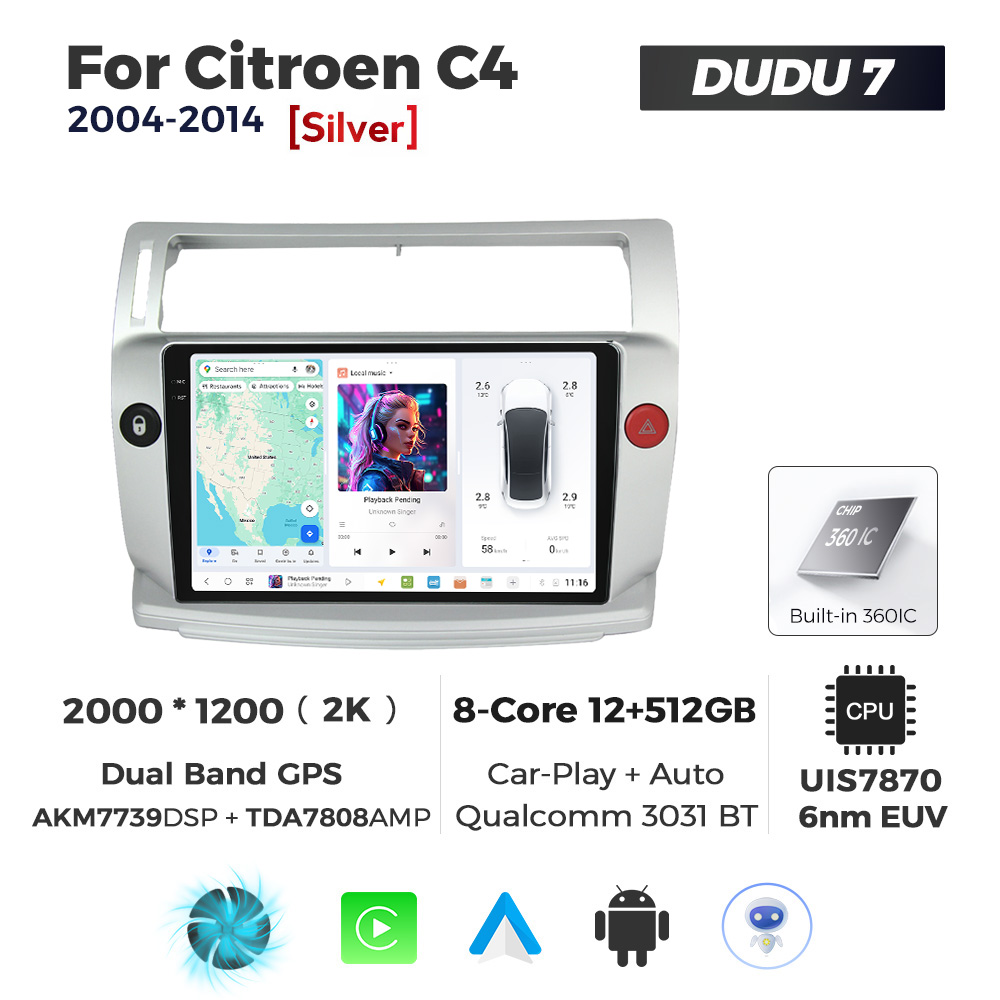 Navigatie Dedicata Citroen C4 2004-2014 DUDU7 9" 12GB RAM, 512GB ROM, Octacore, Ecran 2K, CarPlay&AndroidAuto, Android - imagine 1