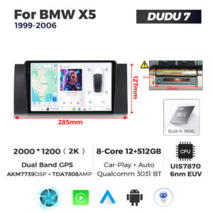 Navigatie Dedicata BMW E39 1999-2006 DUDU7 9" 12GB RAM, 512GB ROM, Octacore, Ecran 2K, CarPlay&AndroidAuto, Android - imagine 1