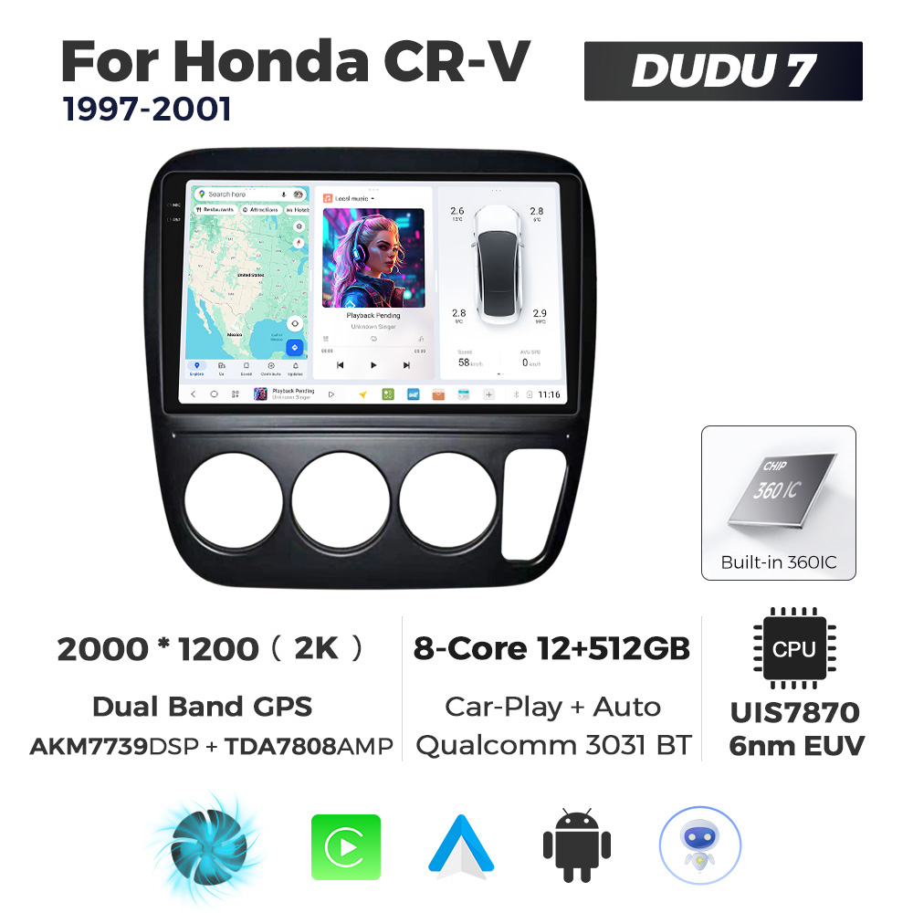 Navigatie Dedicata Honda CRV 1997-2001 DUDU7 9" 12GB RAM, 512GB ROM, Octacore, Ecran 2K, CarPlay&AndroidAuto, Android - imagine 1