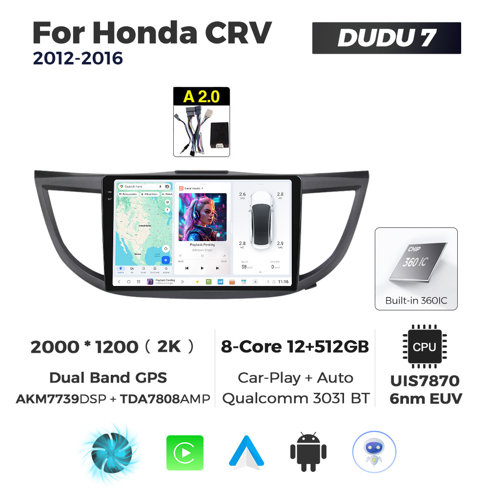 Navigatie Dedicata Honda CRV 2012-2016 DUDU7 9" 12GB RAM, 512GB ROM, Octacore, Ecran 2K, CarPlay&AndroidAuto, Android - imagine 1