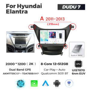 Navigatie Dedicata Hyundai Elantra 2011-2013 A DUDU7 9" 12GB RAM, 512GB ROM, Octacore, Ecran 2K, CarPlay&AndroidAuto, Android - imagine 1