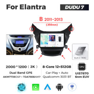 Navigatie Dedicata Hyundai Elantra 2011-2013 B DUDU7 9" 12GB RAM, 512GB ROM, Octacore, Ecran 2K, CarPlay&AndroidAuto, Android - imagine 1