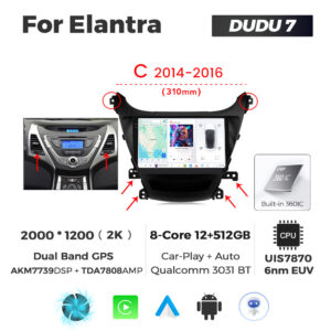 Navigatie Dedicata Hyundai Elantra 2011-2013 C DUDU7 9" 12GB RAM, 512GB ROM, Octacore, Ecran 2K, CarPlay&AndroidAuto, Android - imagine 1