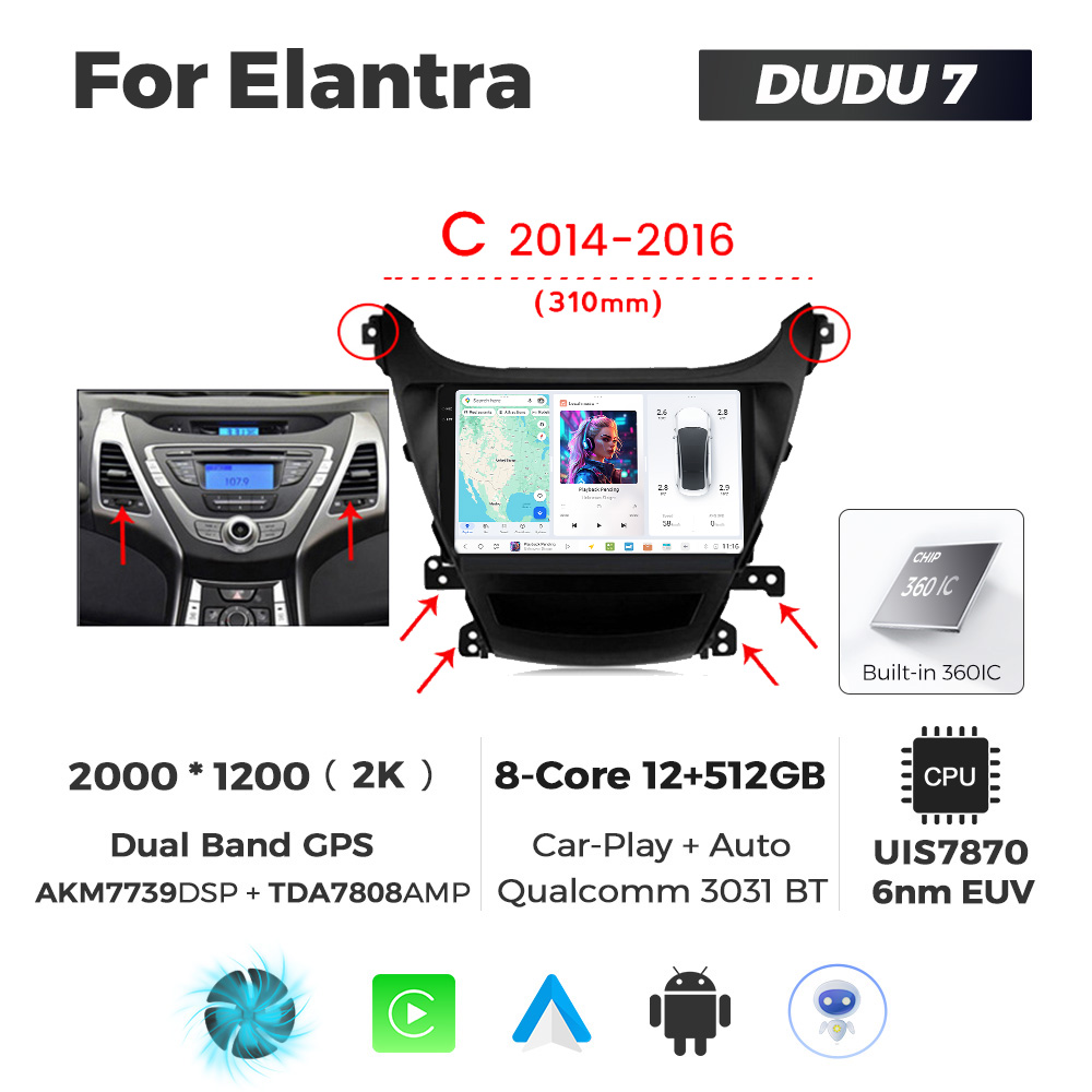 Navigatie Dedicata Hyundai Elantra 2011-2013 C DUDU7 9" 12GB RAM, 512GB ROM, Octacore, Ecran 2K, CarPlay&AndroidAuto, Android - imagine 1