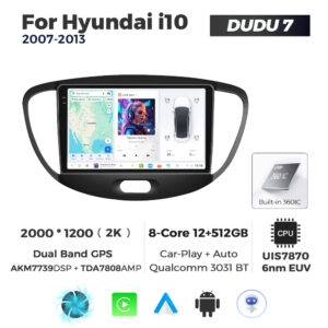 Navigatie Dedicata Hyundai I10 2007-2013 DUDU7 9" 12GB RAM, 512GB ROM, Octacore, Ecran 2K, CarPlay&AndroidAuto, Android - imagine 1