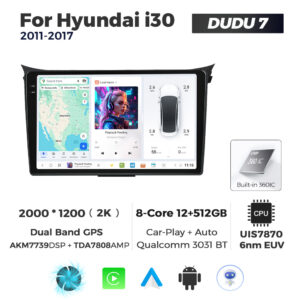 Navigatie Dedicata Hyundai I30 2011-2017 DUDU7 9" 12GB RAM, 512GB ROM, Octacore, Ecran 2K, CarPlay&AndroidAuto, Android - imagine 1