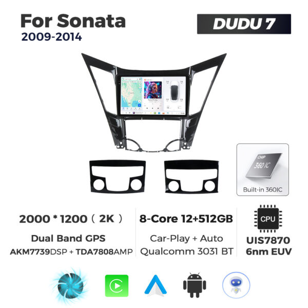 Navigatie Dedicata Hyundai Sonata 2009-2014 DUDU7 9" 12GB RAM, 512GB ROM, Octacore, Ecran 2K, CarPlay&AndroidAuto, Android