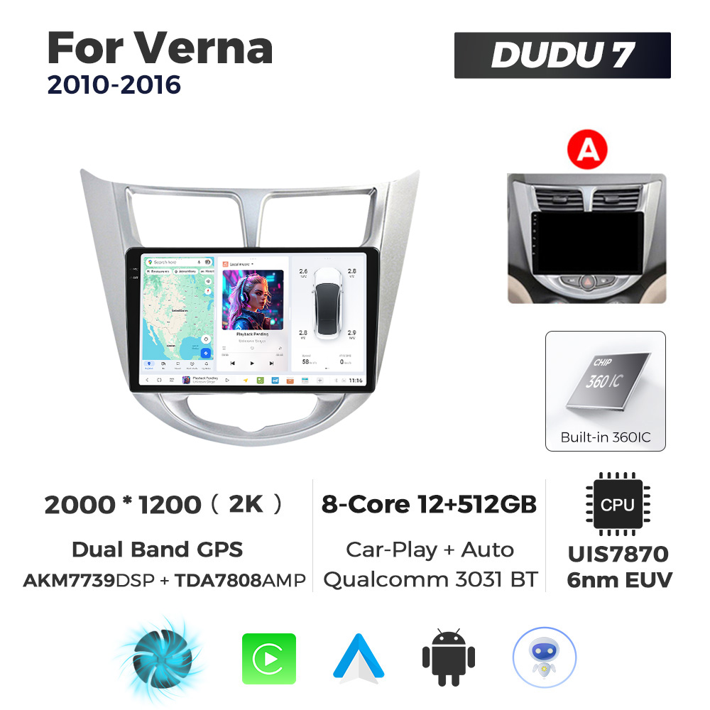 Navigatie Dedicata Hyundai Verna 2010-2016 DUDU7 9" 12GB RAM, 512GB ROM, Octacore, Ecran 2K, CarPlay&AndroidAuto, Android - imagine 1