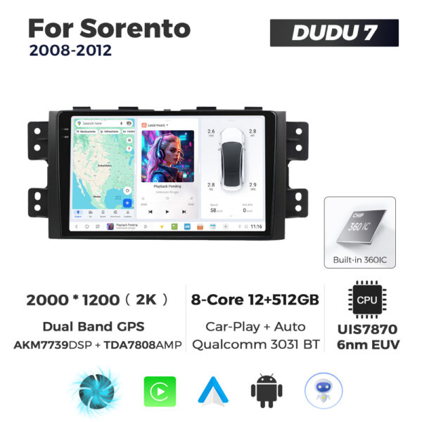 Navigatie Dedicata Kia Borrego Mohave 2008-2012 DUDU7 9" 12GB RAM, 512GB ROM, Octacore, Ecran 2K, CarPlay&AndroidAuto, Android