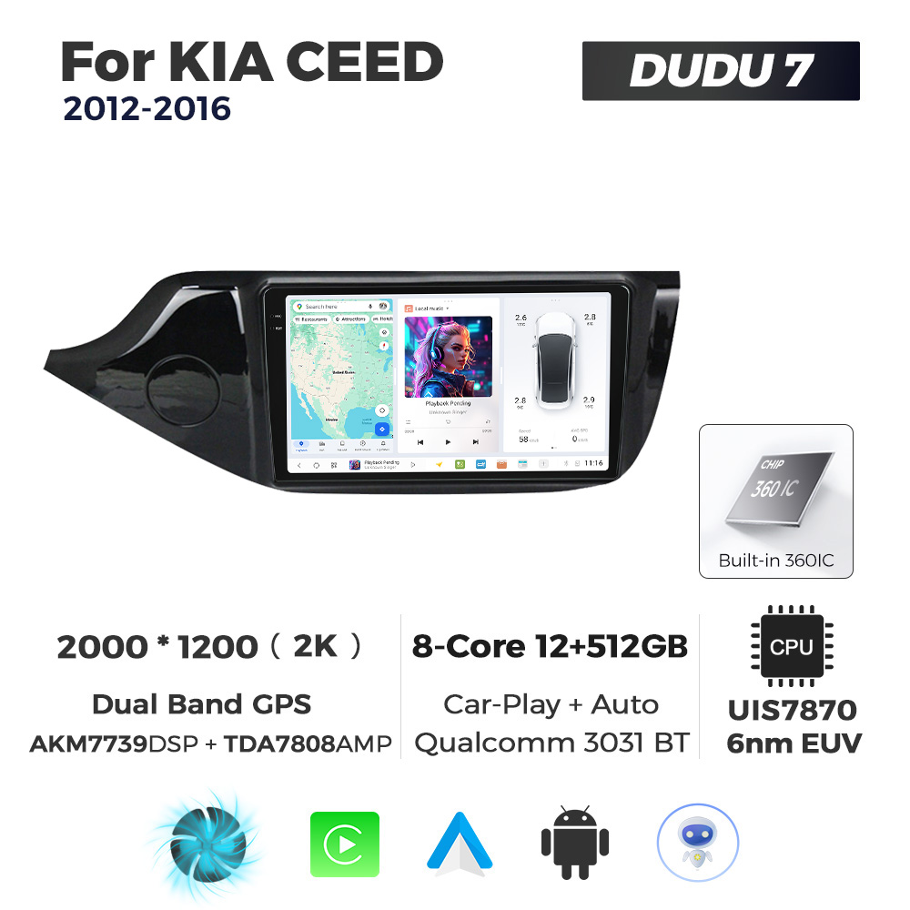 Navigatie Dedicata Kia Ceed 2012-2016 DUDU7 9" 12GB RAM, 512GB ROM, Octacore, Ecran 2K, CarPlay&AndroidAuto, Android - imagine 1