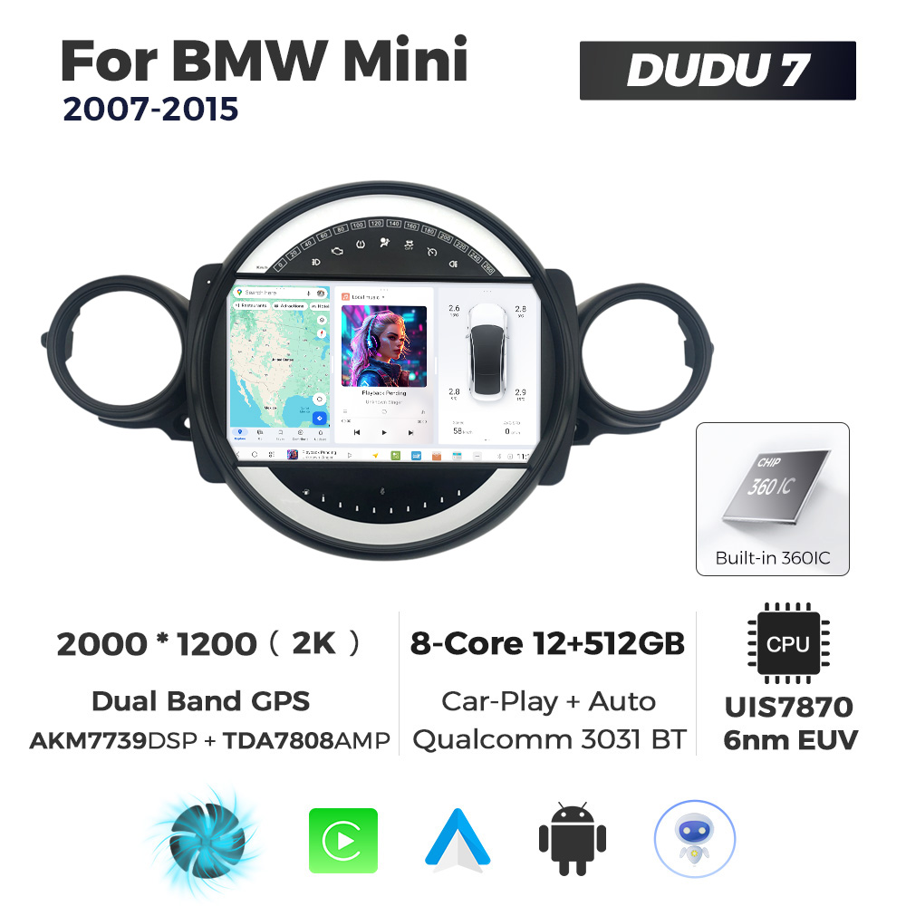 Navigatie Dedicata BMW MINI 2007-2015 DUDU7 9" 12GB RAM, 512GB ROM, Octacore, Ecran 2K, CarPlay&AndroidAuto, Android - imagine 1