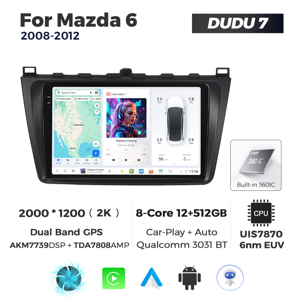 Navigatie Dedicata Mazda 6 2008-2012 DUDU7 9" 12GB RAM, 512GB ROM, Octacore, Ecran 2K, CarPlay&AndroidAuto, Android - imagine 1
