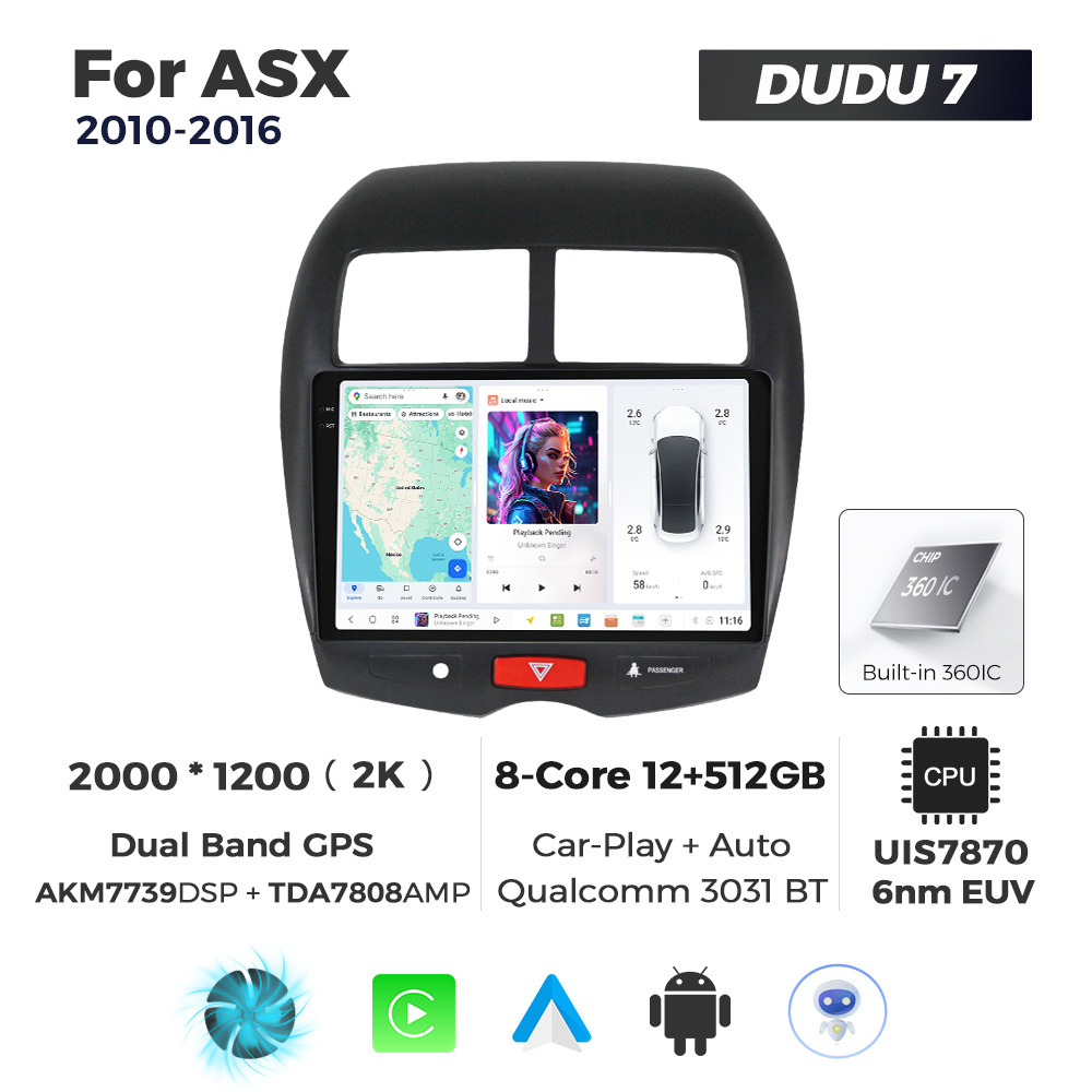 Navigatie Dedicata Mitsubishi ASX 2010-2016 DUDU7 9" 12GB RAM, 512GB ROM, Octacore, Ecran 2K, CarPlay&AndroidAuto, Android - imagine 1