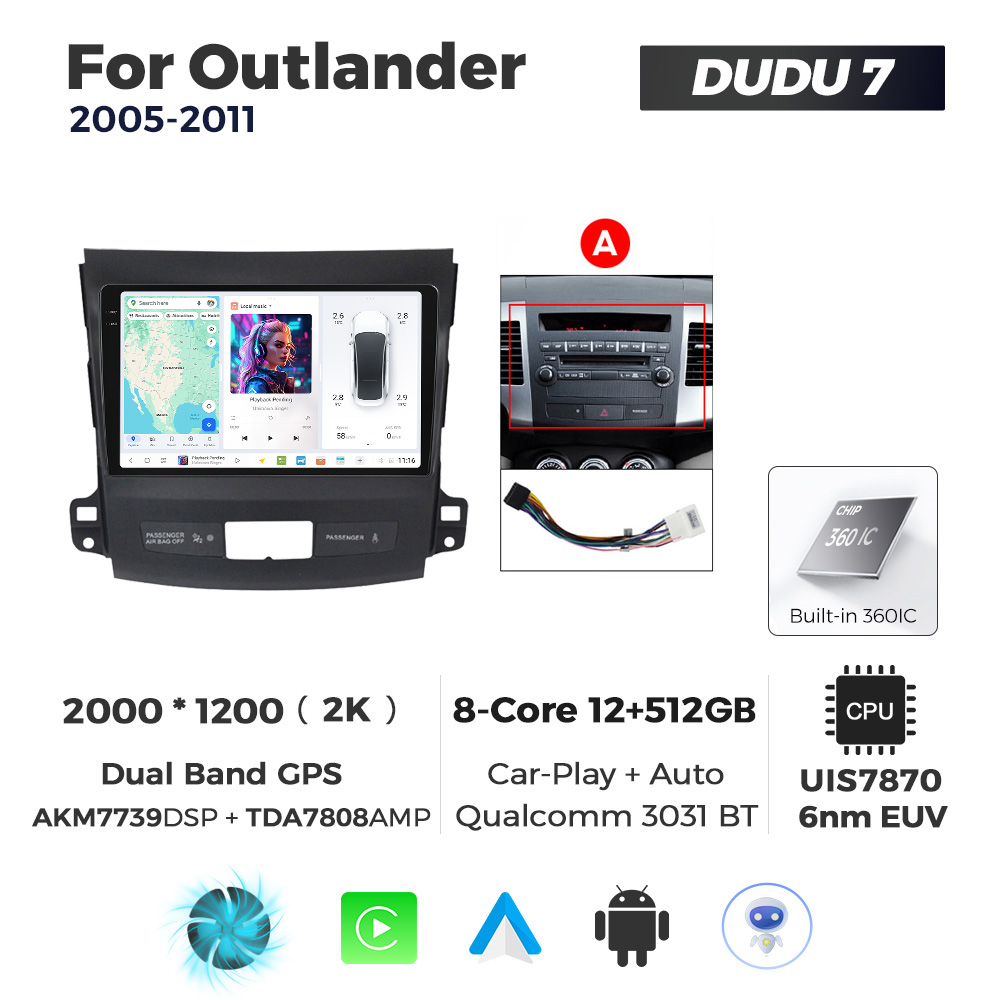 Navigatie Dedicata Mitsubishi Outlander 2005-2011 DUDU7 9" 12GB RAM, 512GB ROM, Octacore, Ecran 2K, CarPlay&AndroidAuto, Android - imagine 1
