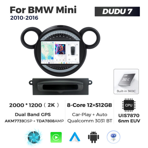Navigatie Dedicata BMW MINI 2010-2016 DUDU7 9" 12GB RAM, 512GB ROM, Octacore, Ecran 2K, CarPlay&AndroidAuto, Android