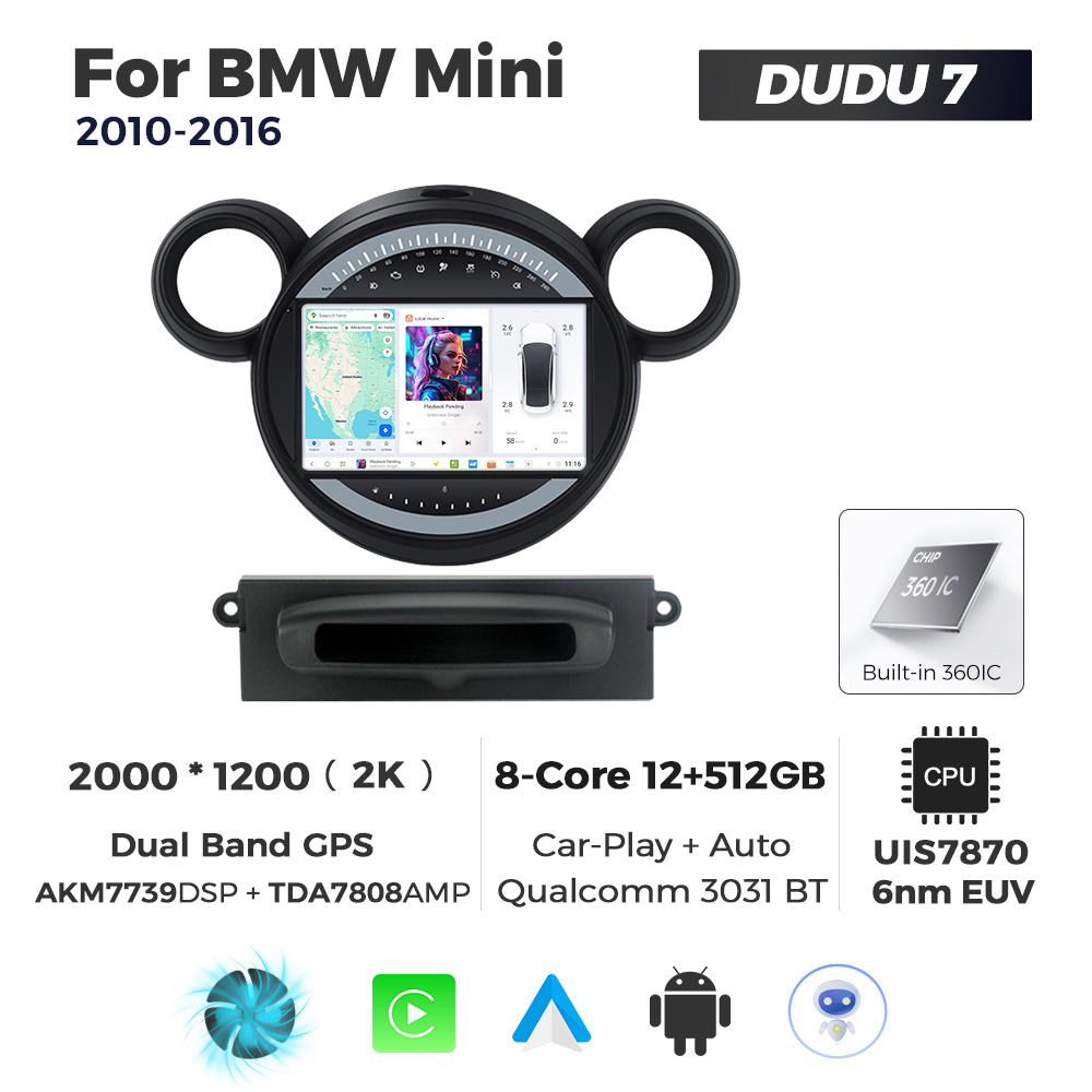 Navigatie Dedicata BMW MINI 2010-2016 DUDU7 9" 12GB RAM, 512GB ROM, Octacore, Ecran 2K, CarPlay&AndroidAuto, Android - imagine 1