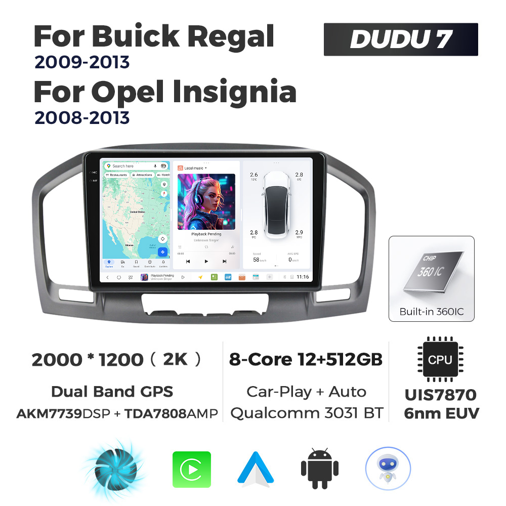 Navigatie Dedicata Opel Insignia 2008-2013 DUDU7 9" 12GB RAM, 512GB ROM, Octacore, Ecran 2K, CarPlay&AndroidAuto, Android - imagine 1