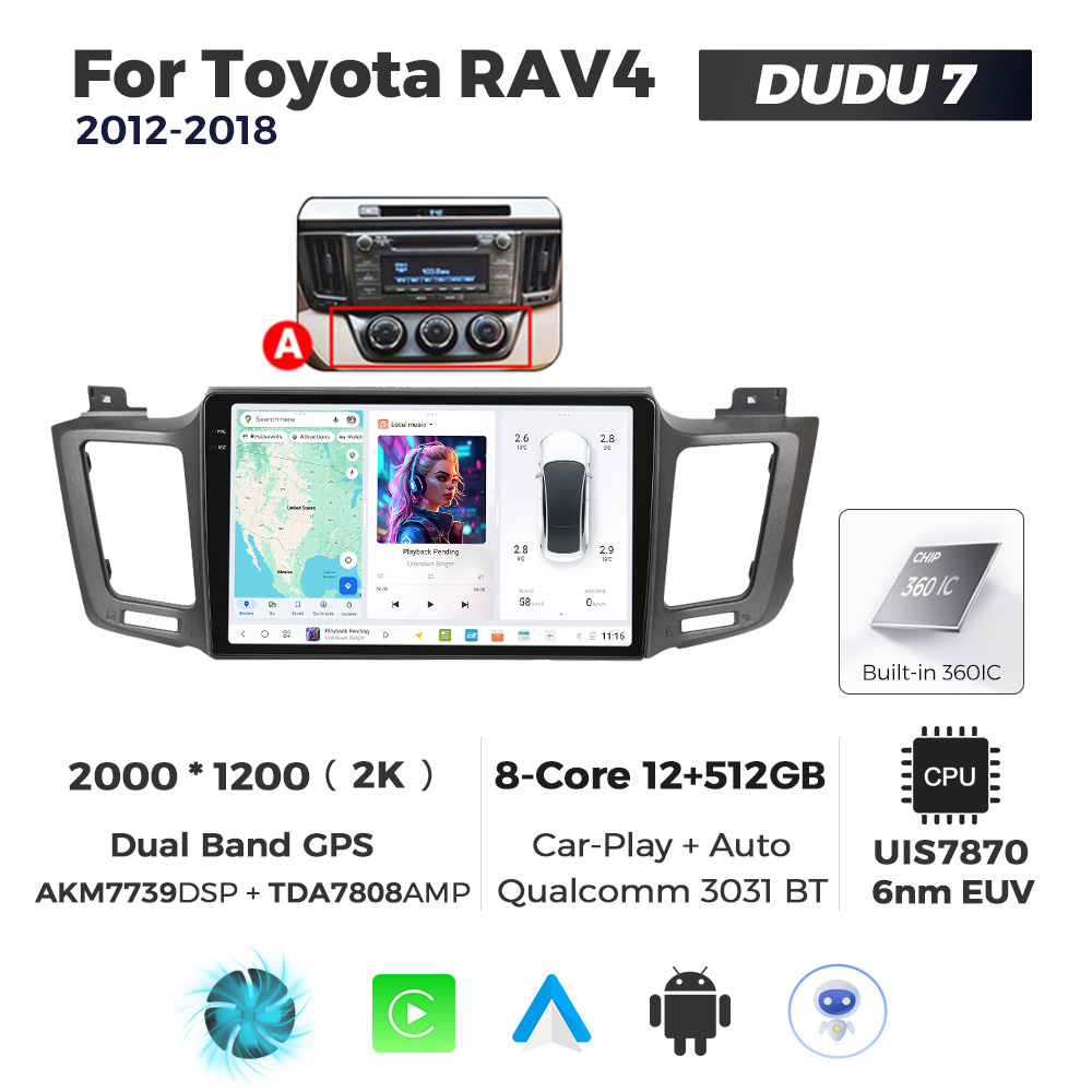 Navigatie Dedicata Toyota RAV4 2012-2018 DUDU7 9" 12GB RAM, 512GB ROM, Octacore, Ecran 2K, CarPlay&AndroidAuto, Android - imagine 1