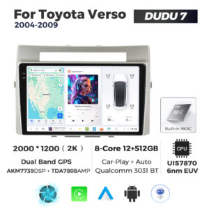 Navigatie Dedicata Toyota Verso 2004-2009 DUDU7 9" 12GB RAM, 512GB ROM, Octacore, Ecran 2K, CarPlay&AndroidAuto, Android - imagine 1