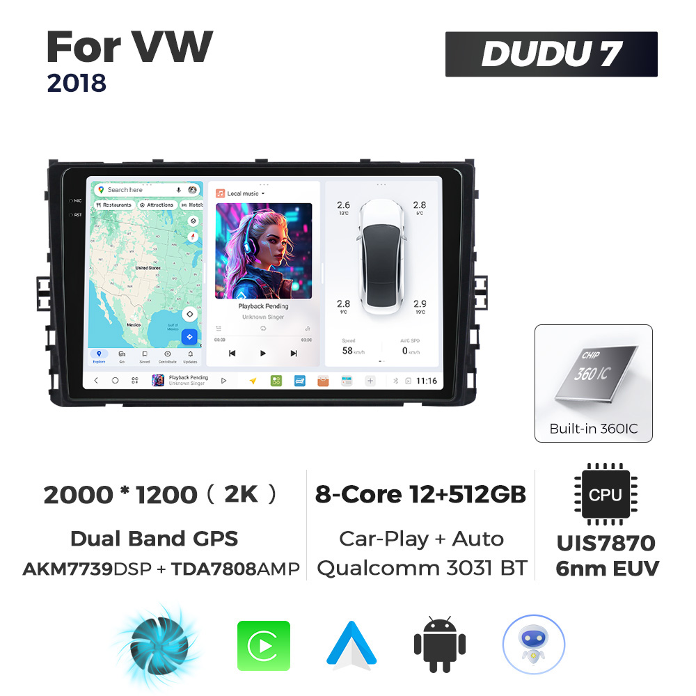 Navigatie Dedicata Volkswagen 2018+ DUDU7 9" 12GB RAM, 512GB ROM, Octacore, Ecran 2K, CarPlay&AndroidAuto, Android - imagine 1