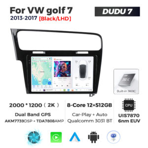 Navigatie Dedicata Volkswagen Golf 7 Negru 2013-2017 DUDU7 9" 12GB RAM, 512GB ROM, Octacore, Ecran 2K, CarPlay&AndroidAuto, Android - imagine 1