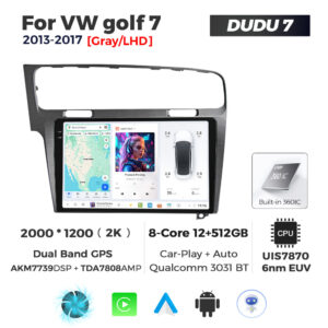 Navigatie Dedicata Volkswagen Golf 7 Gri 2013-2017 DUDU7 9" 12GB RAM, 512GB ROM, Octacore, Ecran 2K, CarPlay&AndroidAuto, Android - imagine 1