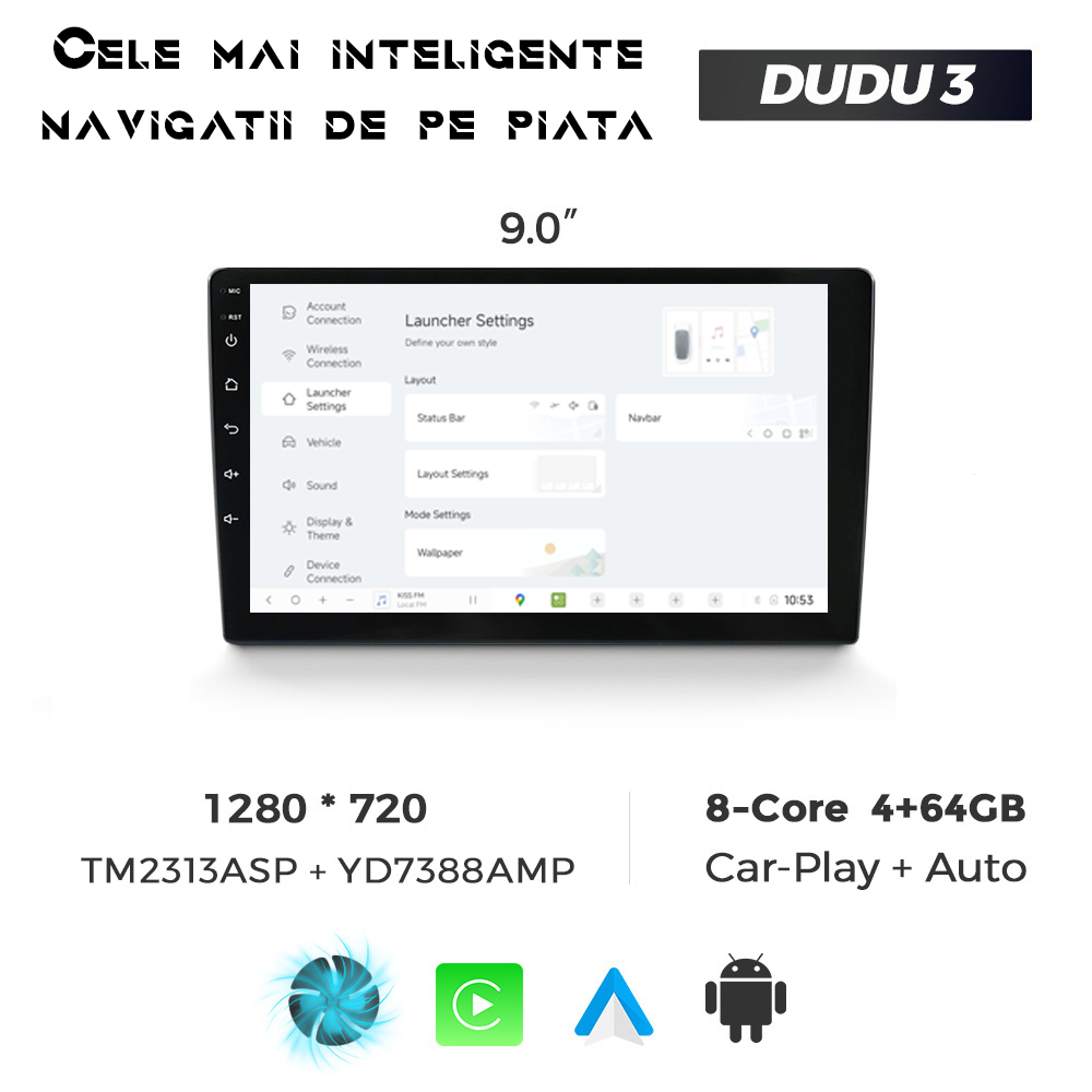 Navigatie Universala DUDU3 9" 4GB RAM, 64GB ROM, Octacore, Ecran HD, CarPlay&AndroidAuto, Android - imagine 5