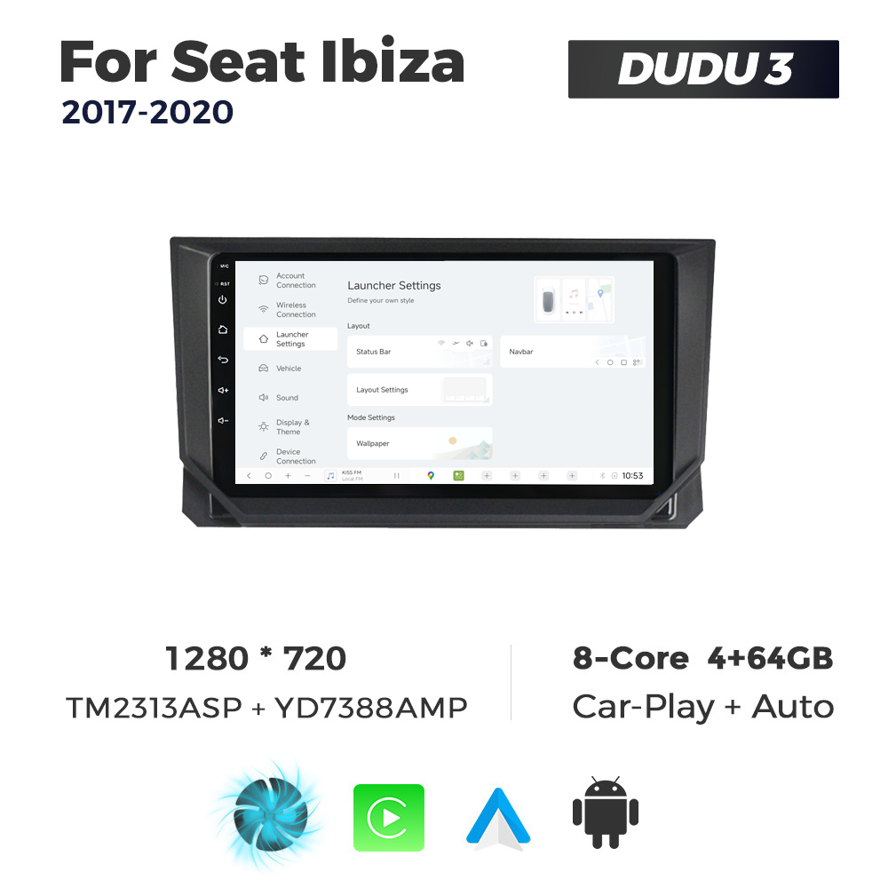 Navigatie Dedicata Seat Ibiza 2017-2020 DUDU3 9" 4GB RAM, 64GB ROM, Octacore, Ecran HD, CarPlay&AndroidAuto, Android - imagine 2