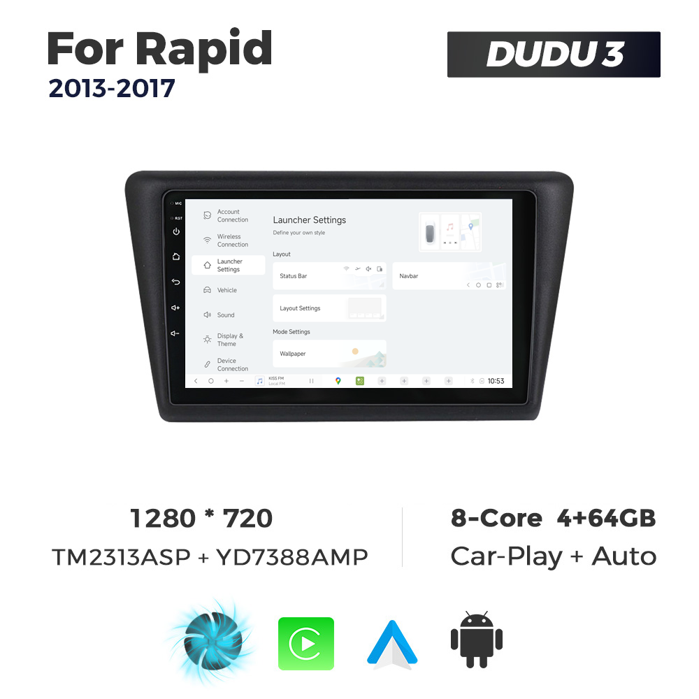 Navigatie Dedicata Skoda Rapid 2013-2017 DUDU3 9" 4GB RAM, 64GB ROM, Octacore, Ecran HD, CarPlay&AndroidAuto, Android - imagine 2