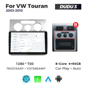 Navigatie Dedicata Volkswagen Touran 2003-2010 Gri DUDU3 10" 4GB RAM, 64GB ROM, Octacore, Ecran HD, CarPlay&AndroidAuto, Android - imagine 2