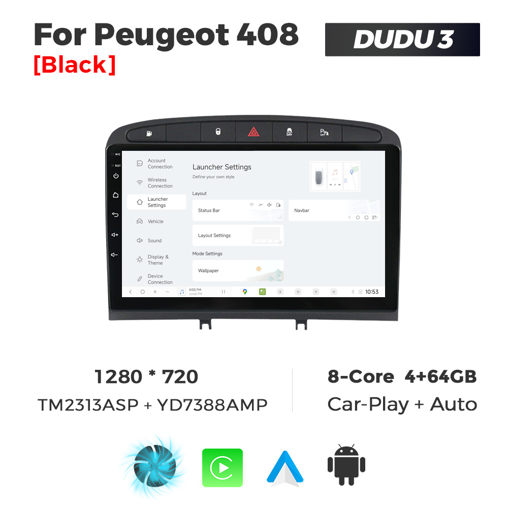 Navigatie Dedicata Peugeot 408 2001-2008 DUDU3 9" 4GB RAM, 64GB ROM, Octacore, Ecran HD, CarPlay&AndroidAuto, Android - imagine 2