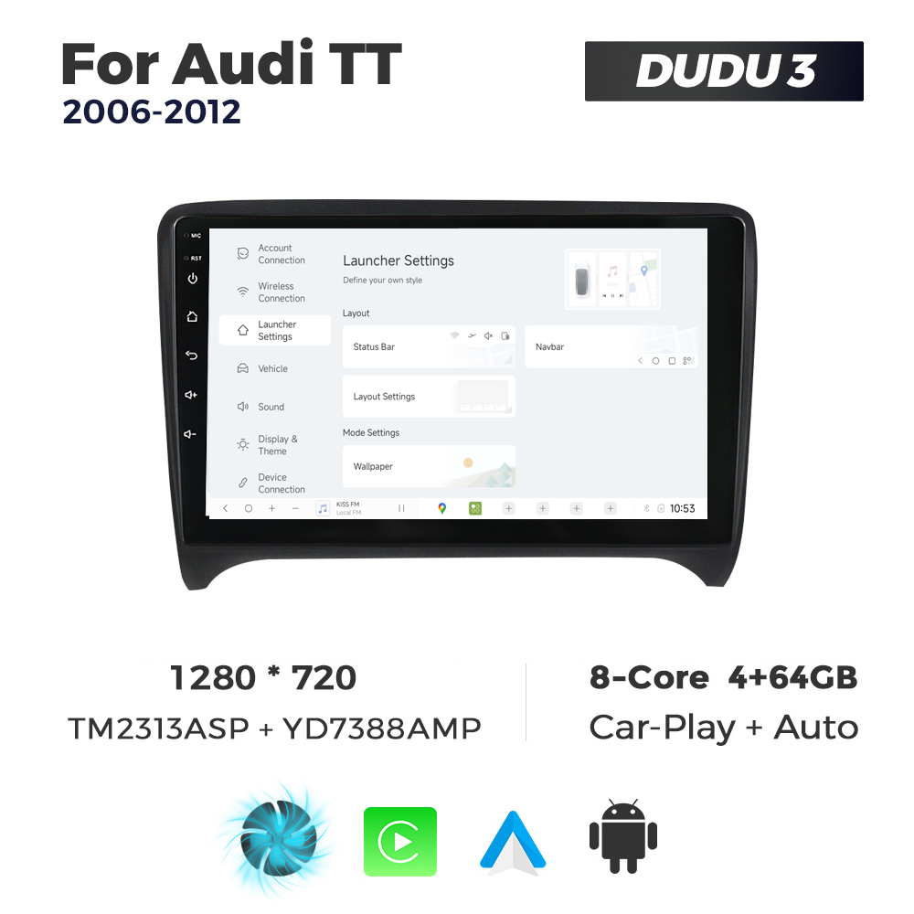 Navigatie Dedicata Audi TT 2006-2012 DUDU3 9" 4GB RAM, 64GB ROM, Octacore, Ecran HD, CarPlay&AndroidAuto, Android - imagine 2