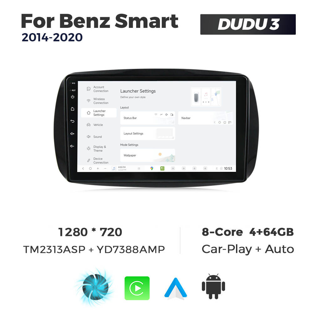 Navigatie Dedicata Benz Smart 2014-2020 DUDU3 9" 4GB RAM, 64GB ROM, Octacore, Ecran HD, CarPlay&AndroidAuto, Android - imagine 2