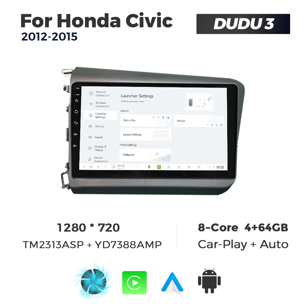 Navigatie Dedicata Honda Civic 2012-2015 DUDU3 9" 4GB RAM, 64GB ROM, Octacore, Ecran HD, CarPlay&AndroidAuto, Android - imagine 2