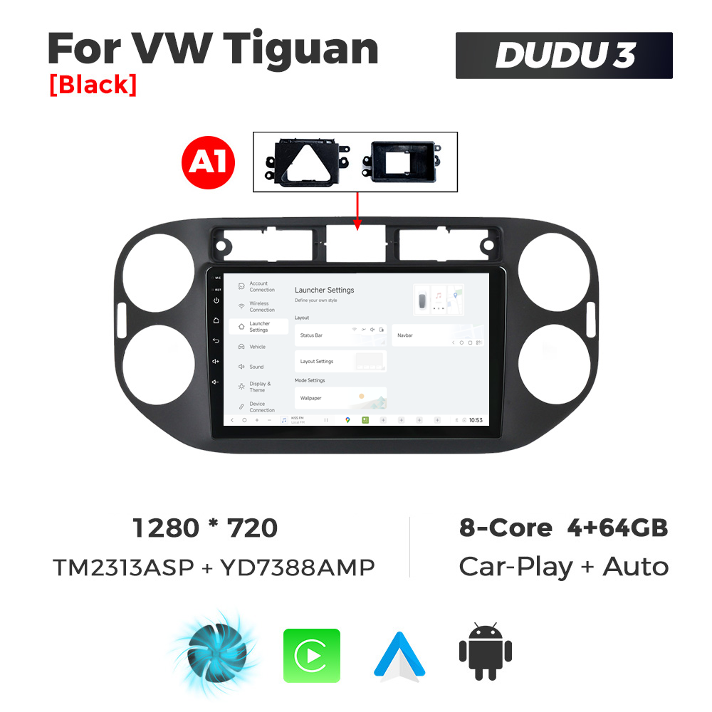 Navigatie Dedicata Volkswagen Tiguan 2007-2016 Negru DUDU3 9" 4GB RAM, 64GB ROM, Octacore, Ecran HD, CarPlay&AndroidAuto, Android - imagine 2