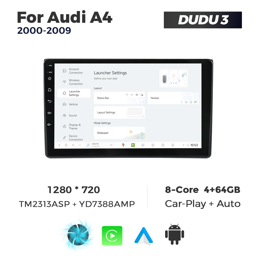 Navigatie Dedicata Audi A4 2000-2009 DUDU3 9" 4GB RAM, 64GB ROM, Octacore, Ecran HD, CarPlay&AndroidAuto, Android - imagine 2