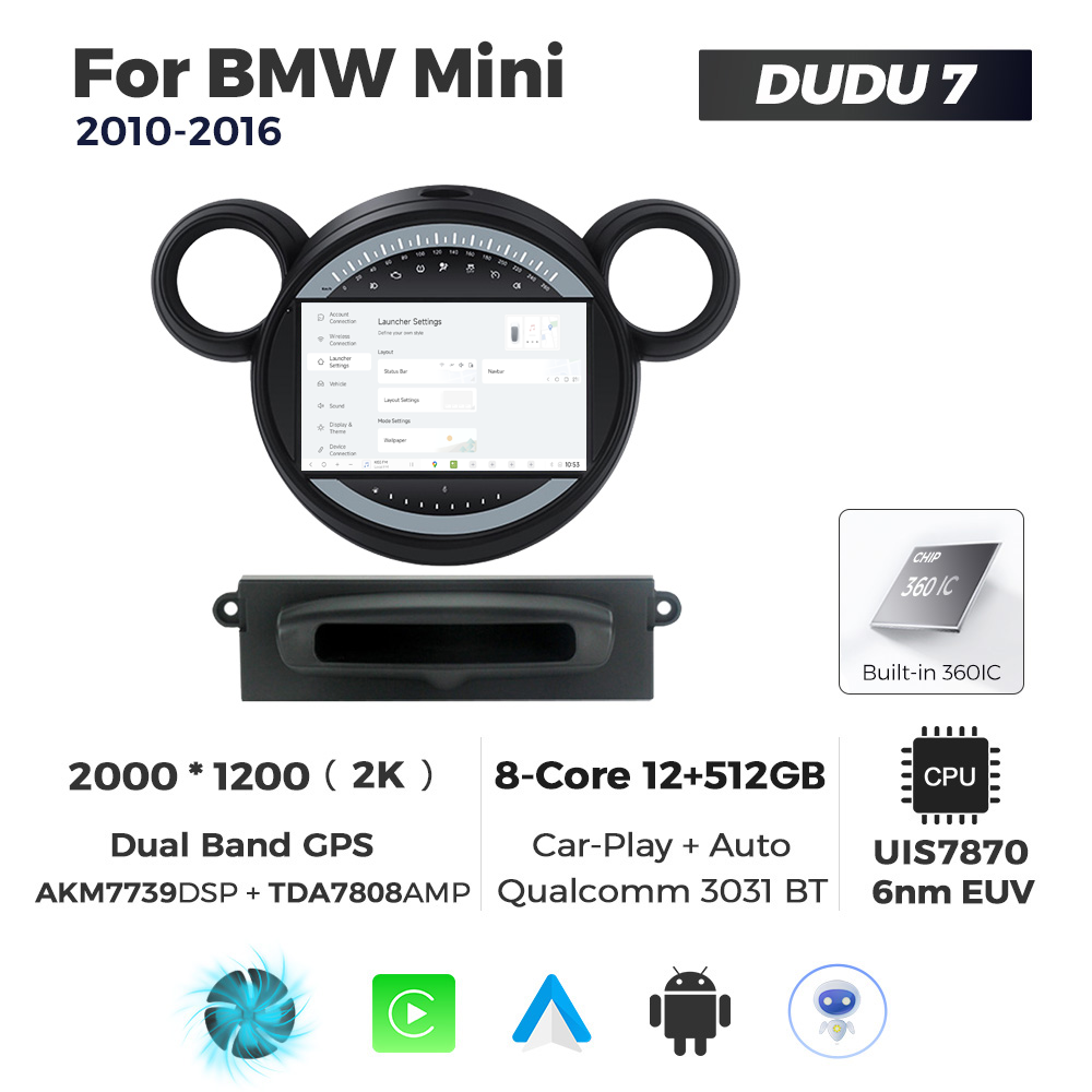 Navigatie Dedicata BMW MINI 2010-2016 DUDU7 9" 12GB RAM, 512GB ROM, Octacore, Ecran 2K, CarPlay&AndroidAuto, Android - imagine 2