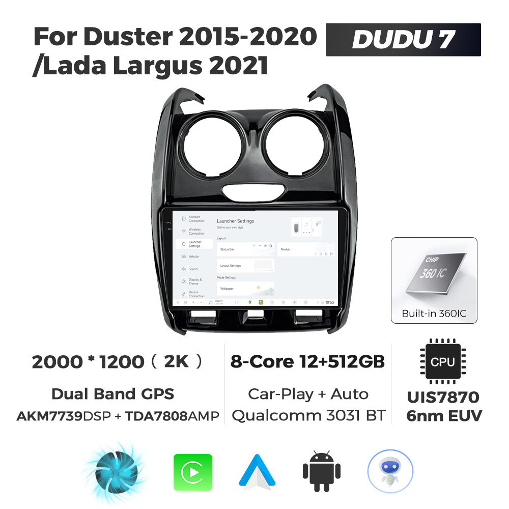 Navigatie Dedicata Renault Duster 2015-2020 DUDU7 9" 12GB RAM, 512GB ROM, Octacore, Ecran 2K, CarPlay&AndroidAuto, Android - imagine 2