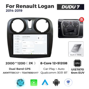 Navigatie Dedicata Renault Logan 2014-2019 Fante Rotunde DUDU7 9" 12GB RAM, 512GB ROM, Octacore, Ecran 2K, CarPlay&AndroidAuto, Android - imagine 2
