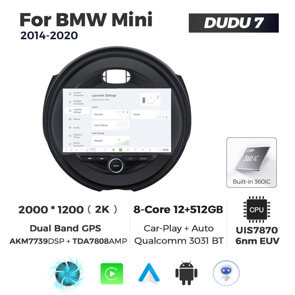 Navigatie Dedicata BMW MINI 2014-2020 DUDU7 9" 12GB RAM, 512GB ROM, Octacore, Ecran 2K, CarPlay&AndroidAuto, Android - imagine 2