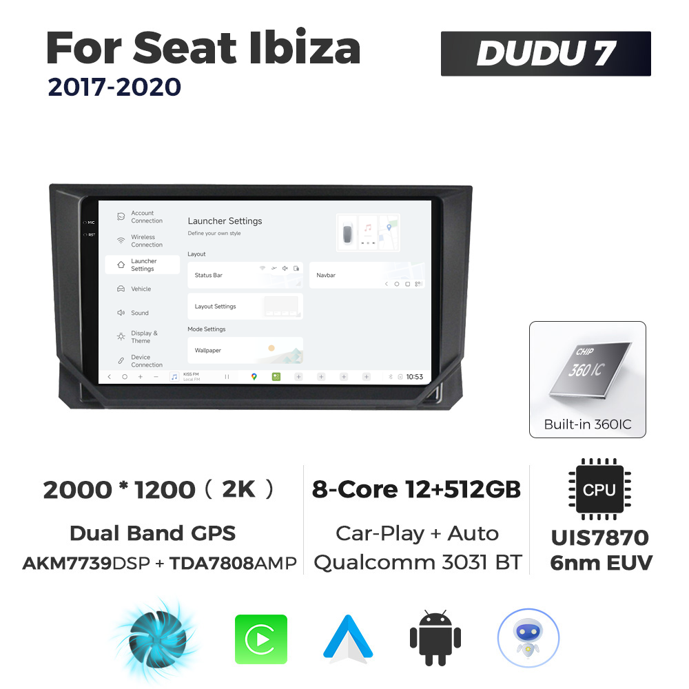 Navigatie Dedicata Seat Ibiza 2017-2020 DUDU7 9" 12GB RAM, 512GB ROM, Octacore, Ecran 2K, CarPlay&AndroidAuto, Android - imagine 2