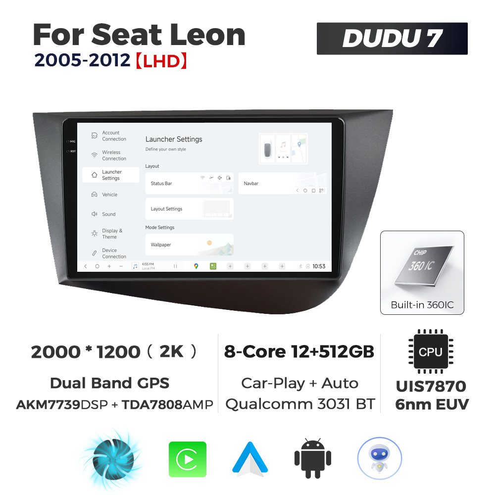Navigatie Dedicata Seat Leon 2005-2012 DUDU7 9" 12GB RAM, 512GB ROM, Octacore, Ecran 2K, CarPlay&AndroidAuto, Android - imagine 2
