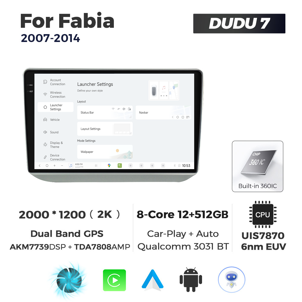 Navigatie Dedicata Skoda Fabia 2007-2014 DUDU7 9" 12GB RAM, 512GB ROM, Octacore, Ecran 2K, CarPlay&AndroidAuto, Android - imagine 2