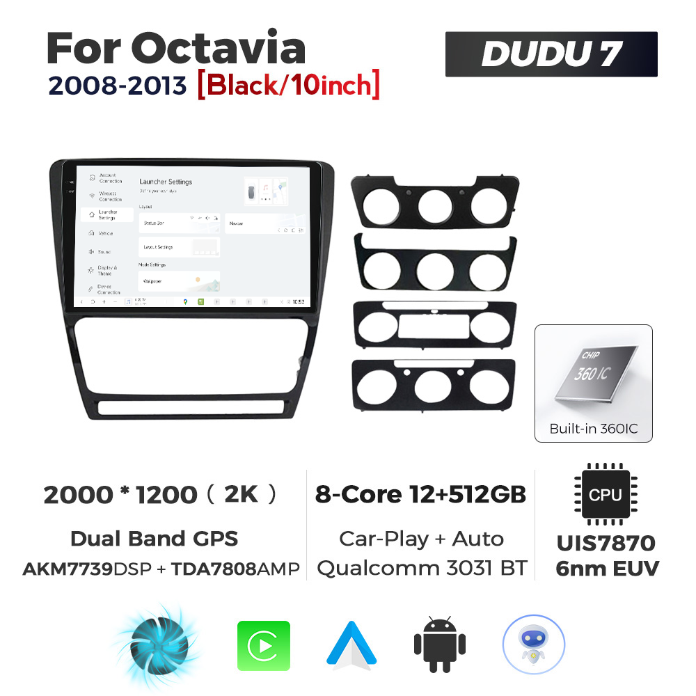 Navigatie Dedicata Skoda Octavia 2004-2013 Negru DUDU7 9" 12GB RAM, 512GB ROM, Octacore, Ecran 2K, CarPlay&AndroidAuto, Android - imagine 2