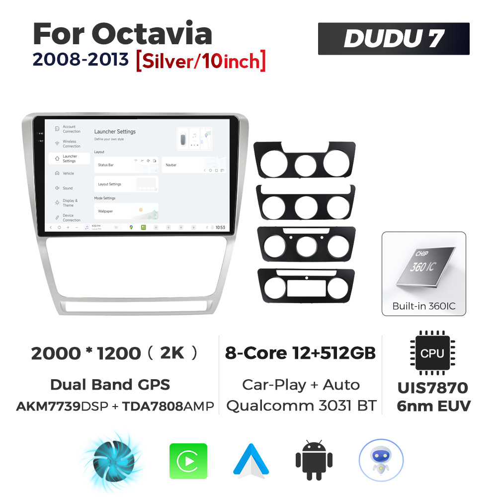 Navigatie Dedicata Skoda Octavia 2004-2013 Gri DUDU7 9" 12GB RAM, 512GB ROM, Octacore, Ecran 2K, CarPlay&AndroidAuto, Android - imagine 2
